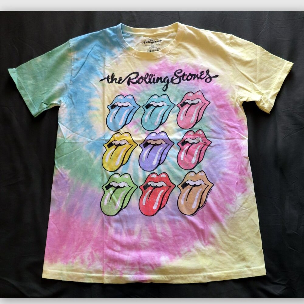 Yellow Tie Dye Rolling Stones Graphic Band Tshirt Large